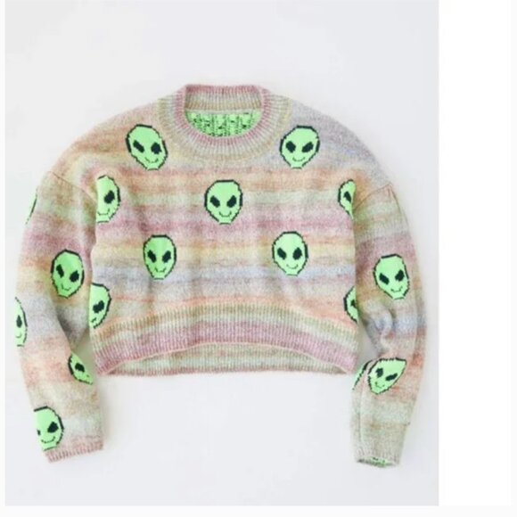 ⭐️ NWT Alien Hippie Hipster Space Modern Chic Glam Trendy Crop Sweater Pullover - Picture 1 of 5